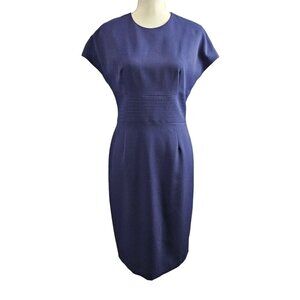 Anne Klein New Short Sleeve Cap Solid Navy A-line Midi Shift Dress